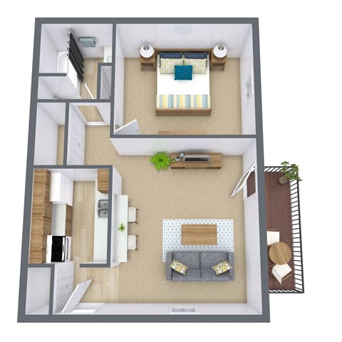 One Bedroom Floor Plan 11C  at Beacon Hill Apartments, Nebraska